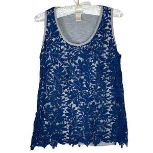 Sundance women’s Lace elegant tee shirt size S navy blue